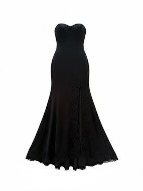 Strapless Black Lace-Trim Evening Gown